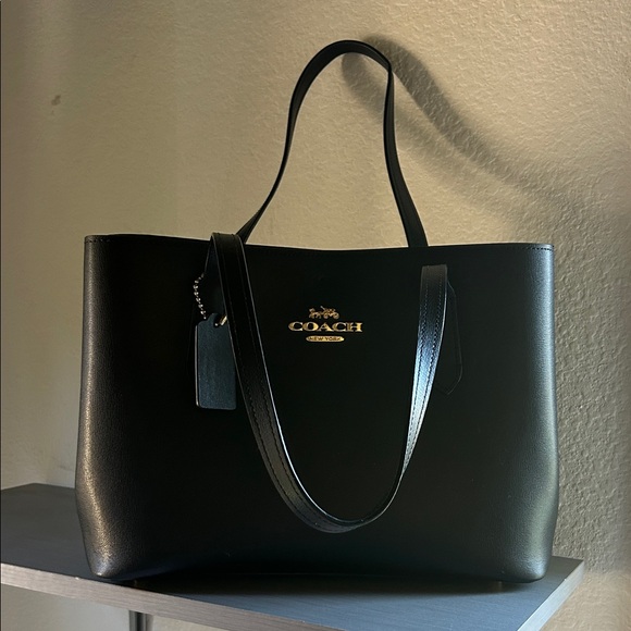 Coach Handbags - Coach Black Leather Tote with Gold Logo Plaque F48733 Avenue